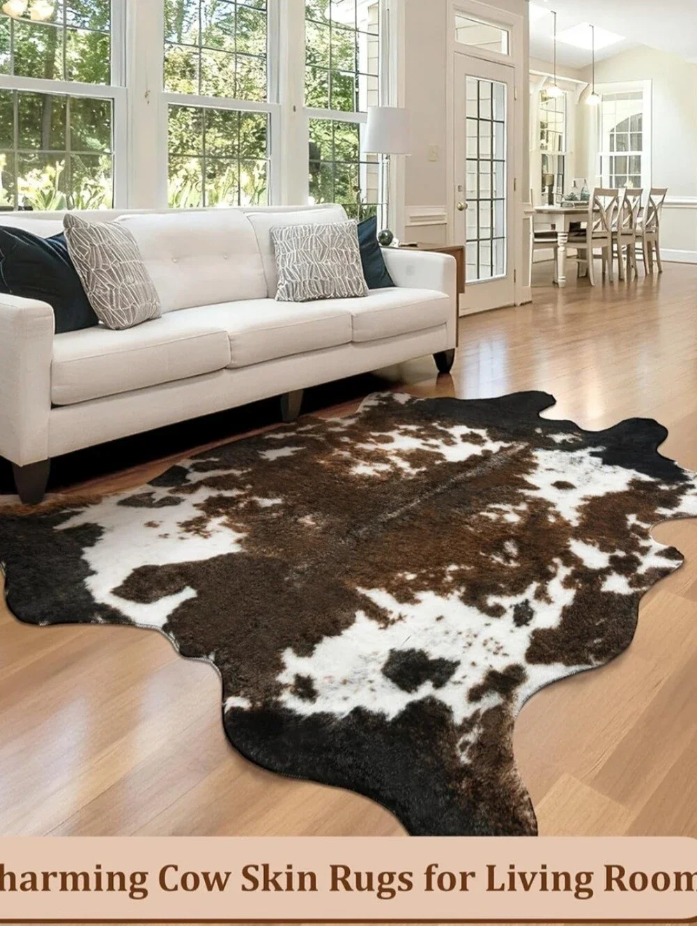 Cow Hide Faux Cowhide Rug: Cow Print Rug for Living Room Bedroom 4.6x5.2 Feet